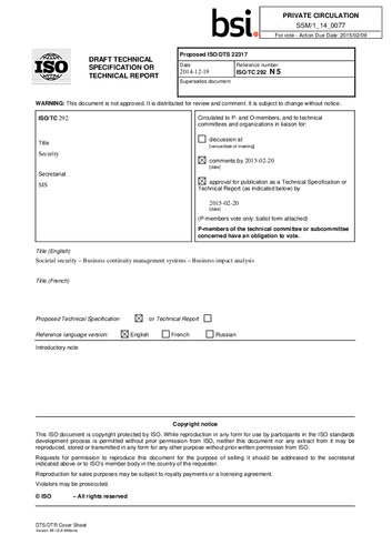 ISO/DTS 22317-2015: Societal security – Business continuity management systems – Business impact analysis