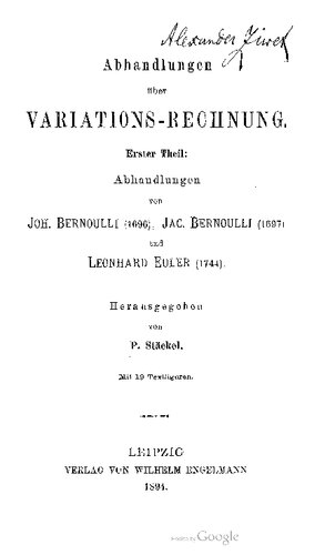 Abhandlungen über Variationsrechnung (1696), (1697), (1744)