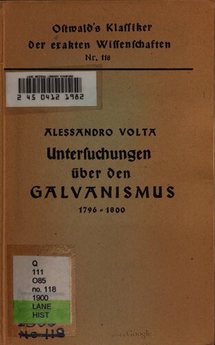 Untersuchungen über den Galvanismus 1796 bis 1800