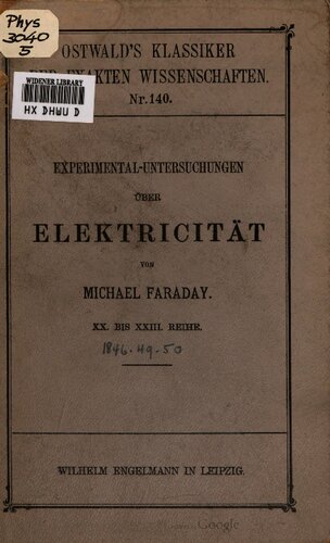 Experimental-Untersuchungen über Elektrizität (1846, 1849, 1850)