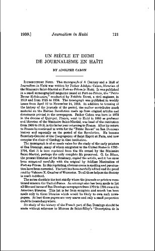 Proceedings of the American Antiquarian Society 
Un siècle et demi de journalisme en Haïti