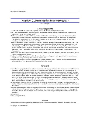 Yasgur's Homeopathic Dictionary, and Holistic Health Reference