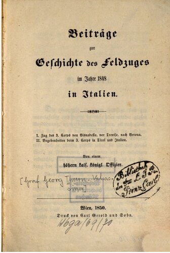 Beiträge zur Geschichte des Feldzuges im Jahre 1848 in Italien