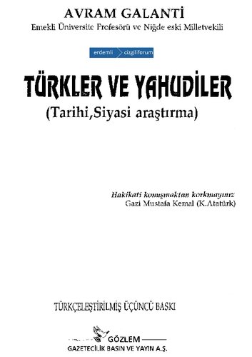 Türkler ve Yahudiler (Tarihi, Siyasi Araştırma)