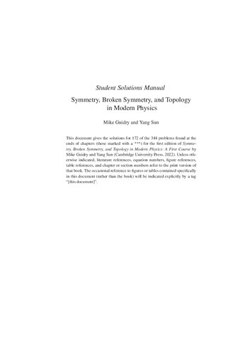 Student Solutions Manual to Symmetry, Broken Symmetry, and Topology in Modern Physics