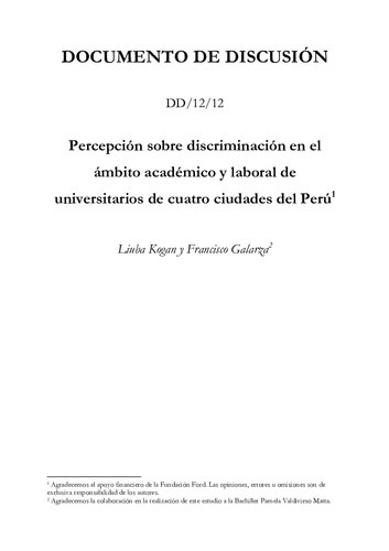 Percepción sobre discriminación en el ámbito académico y laboral de universitarios de cuatro ciudades del Perú