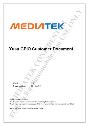 MT6573 Yusu GPIO Customer Document