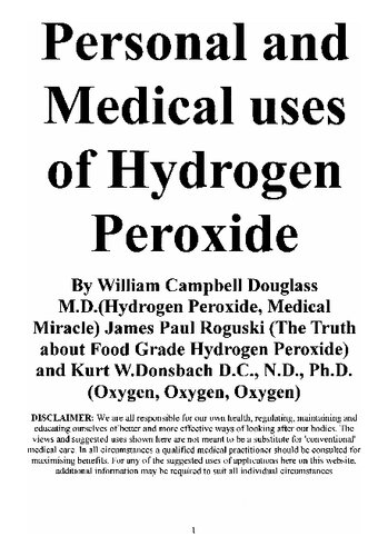 Personal and Medical Uses of Hydrogen Peroxide