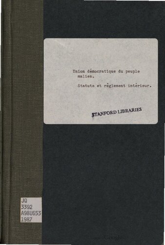 Union Démocratique du Peuple Malien. Statuts et réglement intérieur