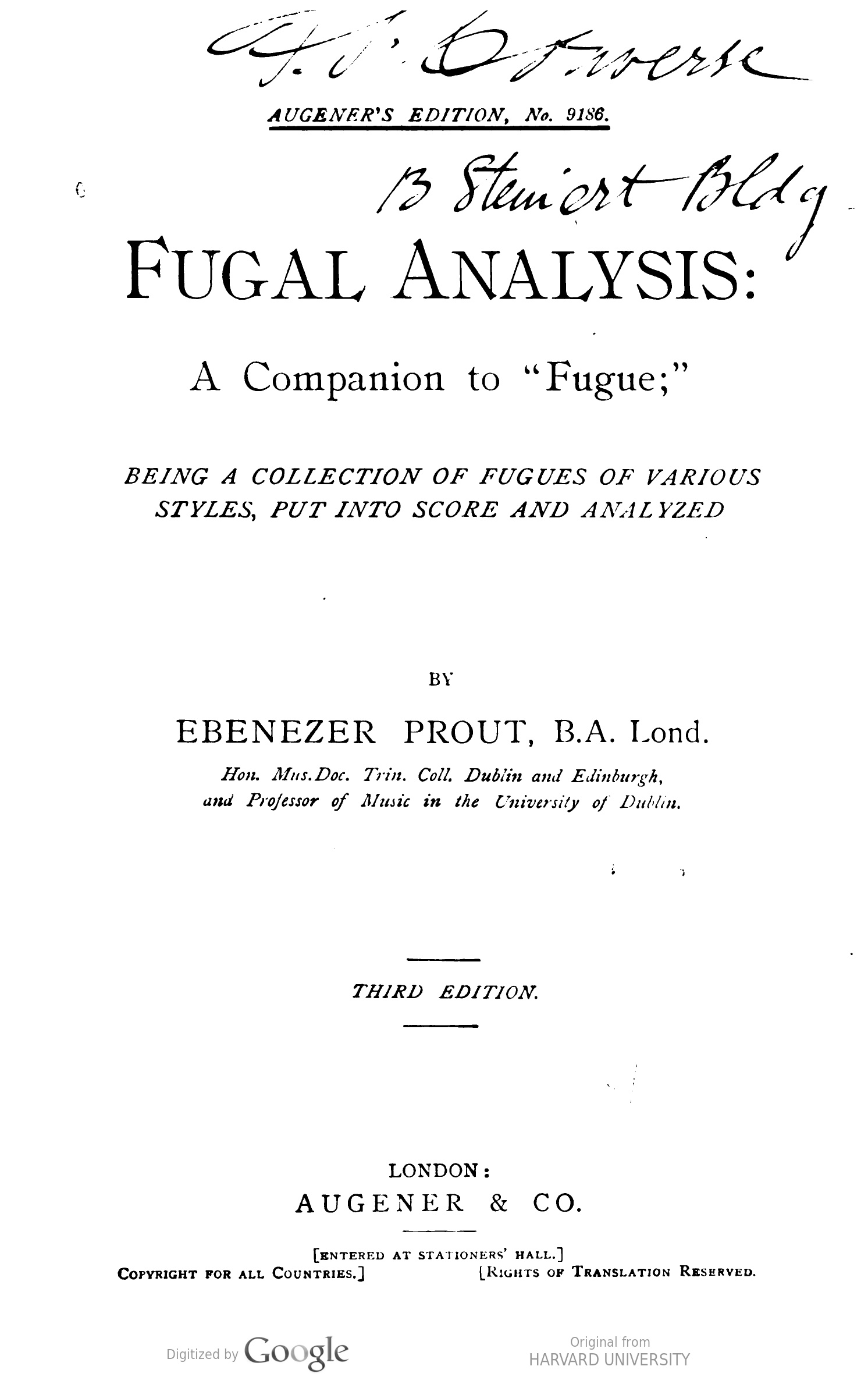 Fugal analysis: a companion to "Fugue"