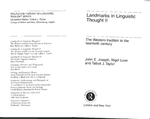 Landmarks in Lingustic Thought Vol.2: The Western Tradition in the Twentieth Century