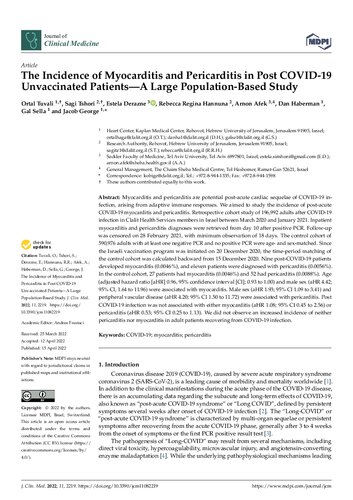 The Incidence of Myocarditis and Pericarditis in Post COVID-19 Unvaccinated Patients - A Large Population-Based Study