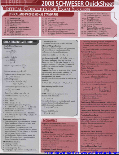 2008 Schweser QuickSheet: Critical Concepts for Exam Success. Level 2