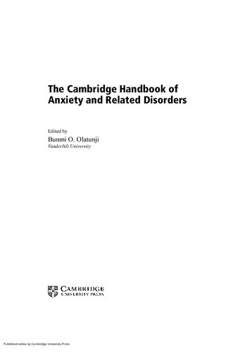 The Cambridge Handbook of Anxiety and Related Disorders