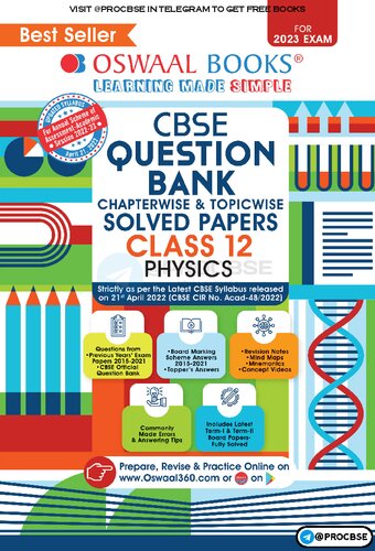 Oswaal CBSE Question Bank Class 12 Physics Book based on Latest Board Sample Paper released on 16th Sep 2022 (For 2023 Exam)