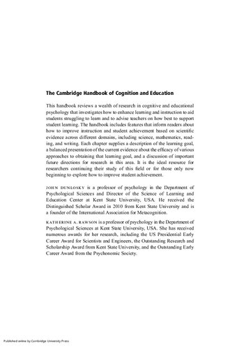 The Cambridge Handbook of Cognition and Education