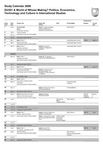 Study Calendar 2008