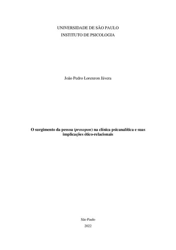 O surgimento da pessoa (prosopon) na clínica psicanalítica