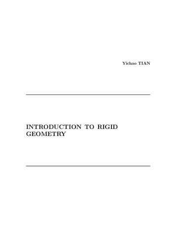 ntroduction to Rigid Geometry