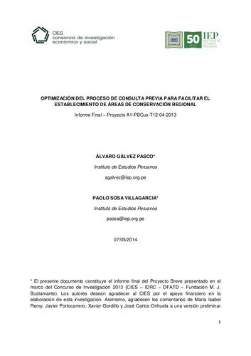 OPTIMIZACIÓN DEL PROCESO DE CONSULTA PREVIA PARA FACILITAR EL ESTABLECIMIENTO DE ÁREAS DE CONSERVACIÓN REGIONAL