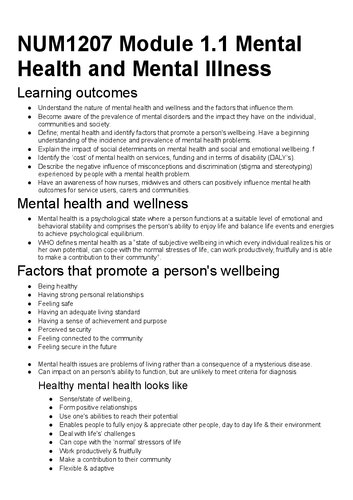 NUM2307 Mental Health and Well being in Clinical Practice