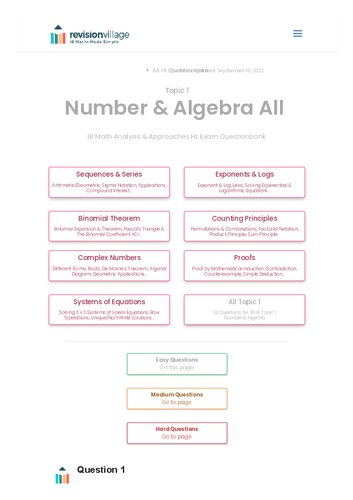 Revision village Math AA HL - Number & Algebra - Easy Difficulty