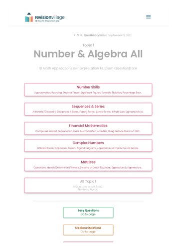 Revision village Math AI HL - Number & Algebra - Hard Difficulty Questionbank