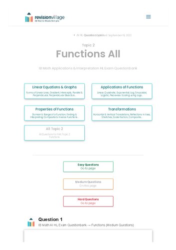 Revision village Math AI HL - Functions - Medium Difficulty Questionbank