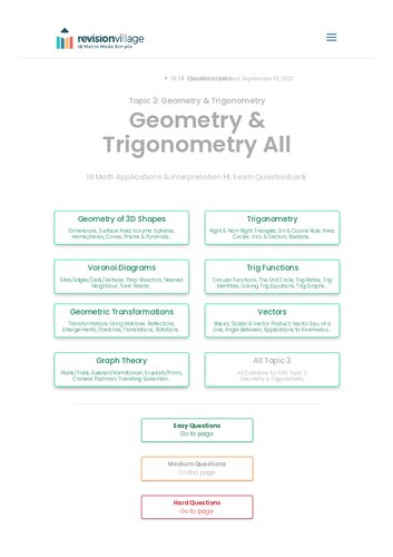 Revision village Math AI HL - Trigonometry & Geometry - Medium Difficulty Questionbank