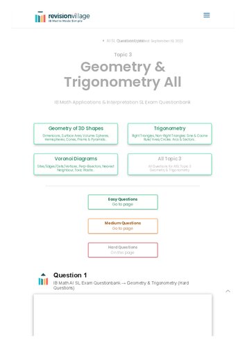 Revision village Math AI SL - Geometry & Trigonometry - Hard Difficulty Questionbank