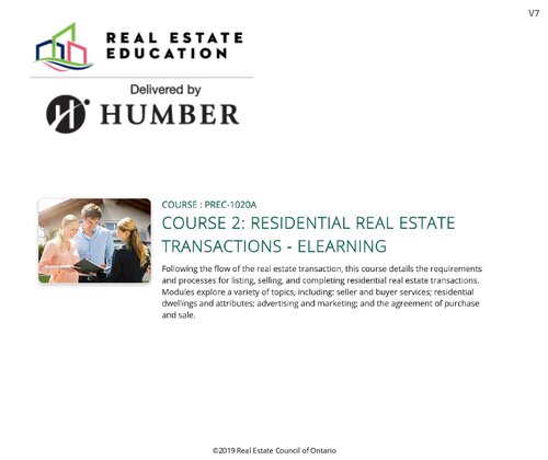 Course 2- Residential Real Estate Transactions - Humber Real Estate Education