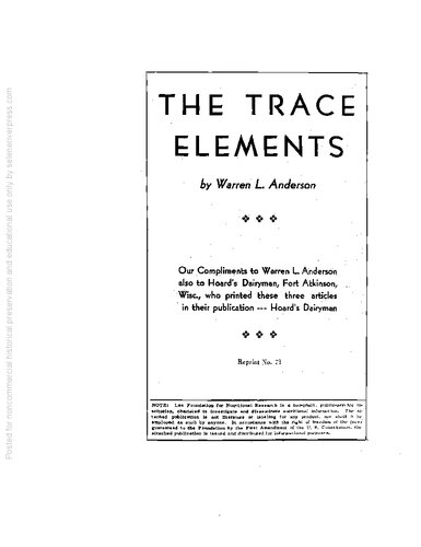 The trace elements minerals by Warren L. Anderson