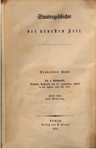 Geschichte Rußlands und der europäischen Politik in den Jahren 1814 bis 1831