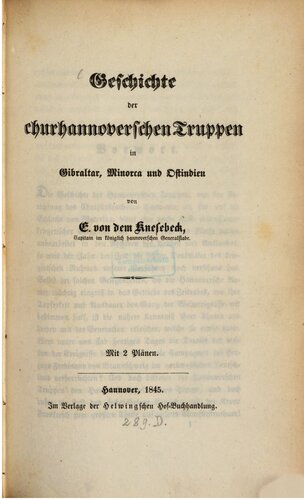 Geschichte der churhannoverschen Truppen in Gibraltar, Minorca und Ostindien