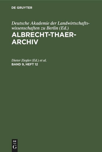 Albrecht-Thaer-Archiv: Band 9, Heft 12