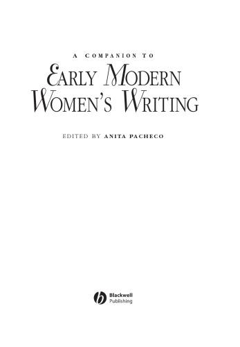 A Companion to Early Modern Women's Writing