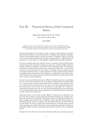 Theoretical Physics of Soft Condensed Matter