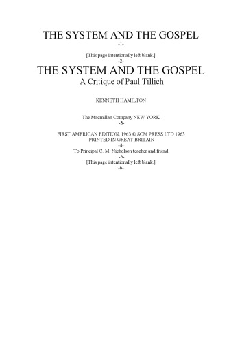 The System and the Gospel: a Critique of Paul Tillich