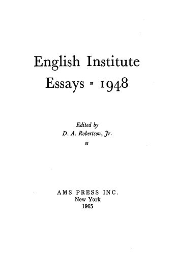 English Institute essays, 1948