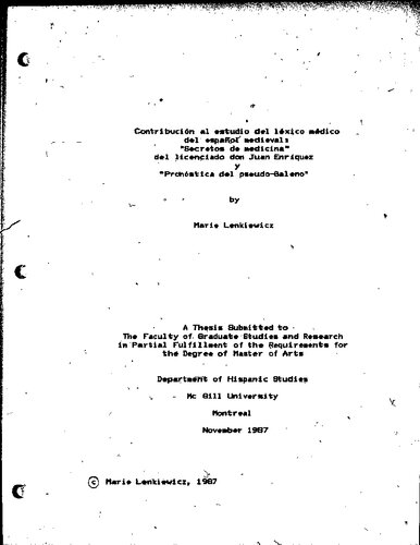 Contribución al estudio del léxico médico del español medieval: "Secretos de medicina" del licenciado don Juan Enríquez