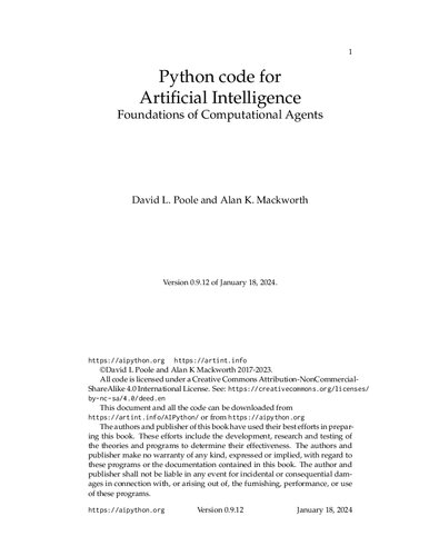 Python code for Artificial Intelligence: Foundations of Computational Agents (Updated)