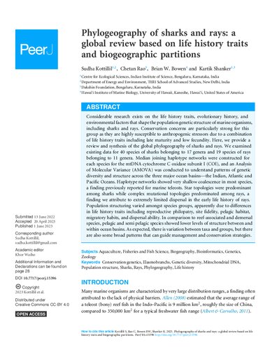 yes 
Phylogeography of sharks and rays: a global review based on life history traits and biogeographic partitions