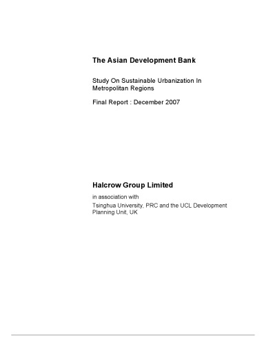 Study On Sustainable Urbanization In Metropolitan Regions-The Asian Development Bank