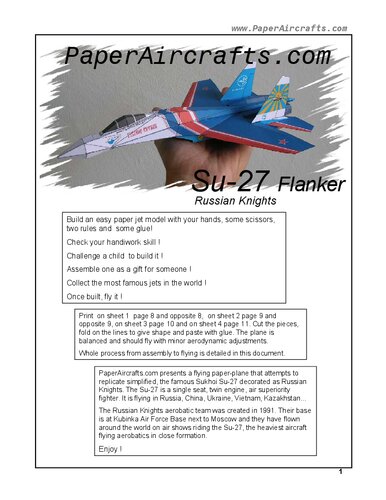 PaperAircrafts.com Su-27 Russian Knights