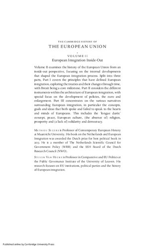 The Cambridge History of the European Union: Volume 2, European Integration Inside-Out