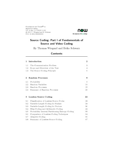 Source Coding: Part I of Fundamentals of Source and Video Coding (Foundations and Trends in Signal Processing)
