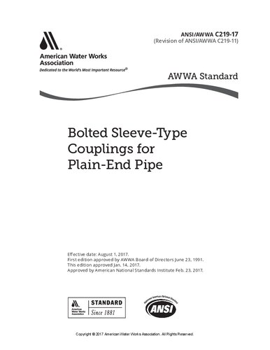 ANSI AWWA C219-17 Bolted Sleeve-Type Couplings for Plain End Pipe