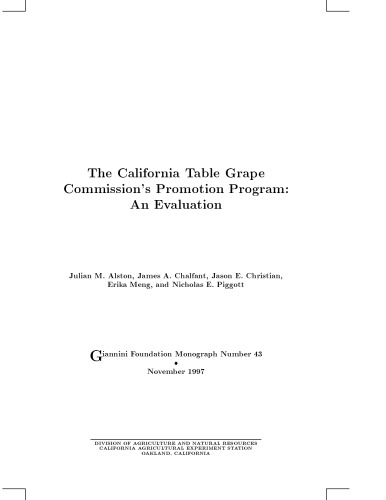 The California Table Grape Commission's Promotion Program an Evaluation