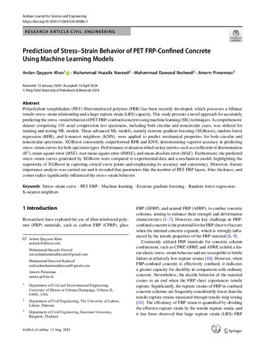 Prediction of Stress–Strain Behavior of PET FRP-Confined Concrete Using Machine Learning Models