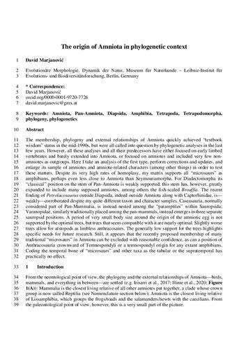 The origin of Amniota in phylogenetic context